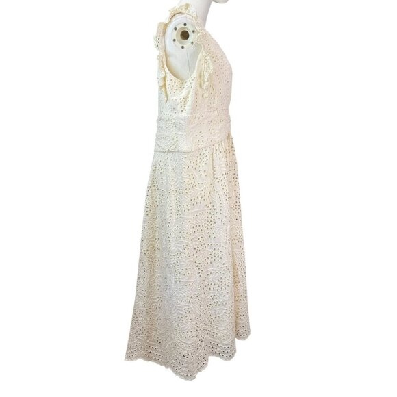 Maggy London Ivory Eyelet Midi Dress Size 12 – Sleeveless Fit & Flare - Picture 7 of 11